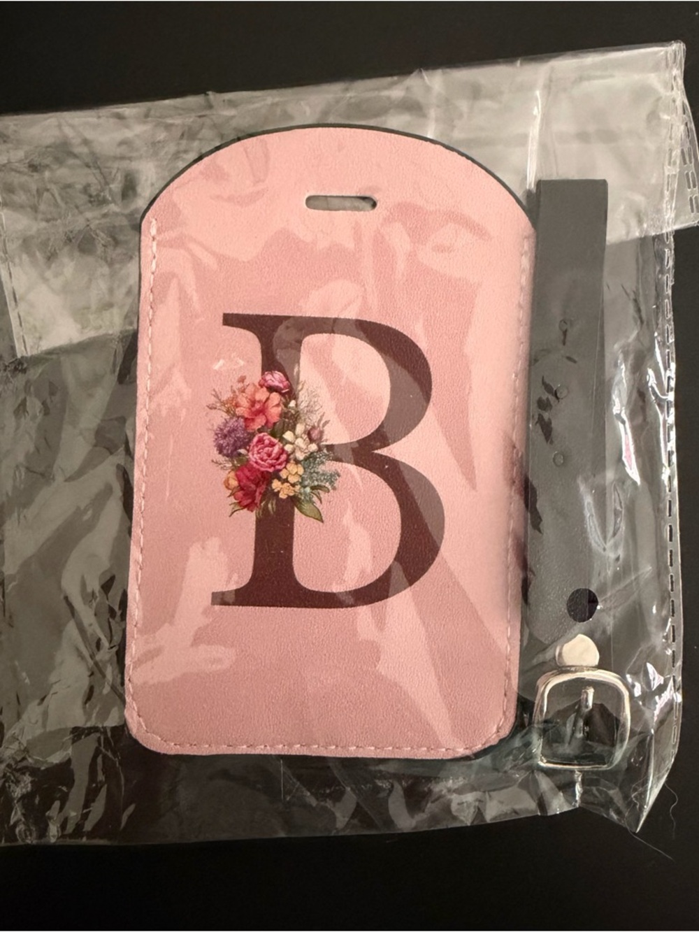 Monogram B Pink Floral Phone Luggage Tag